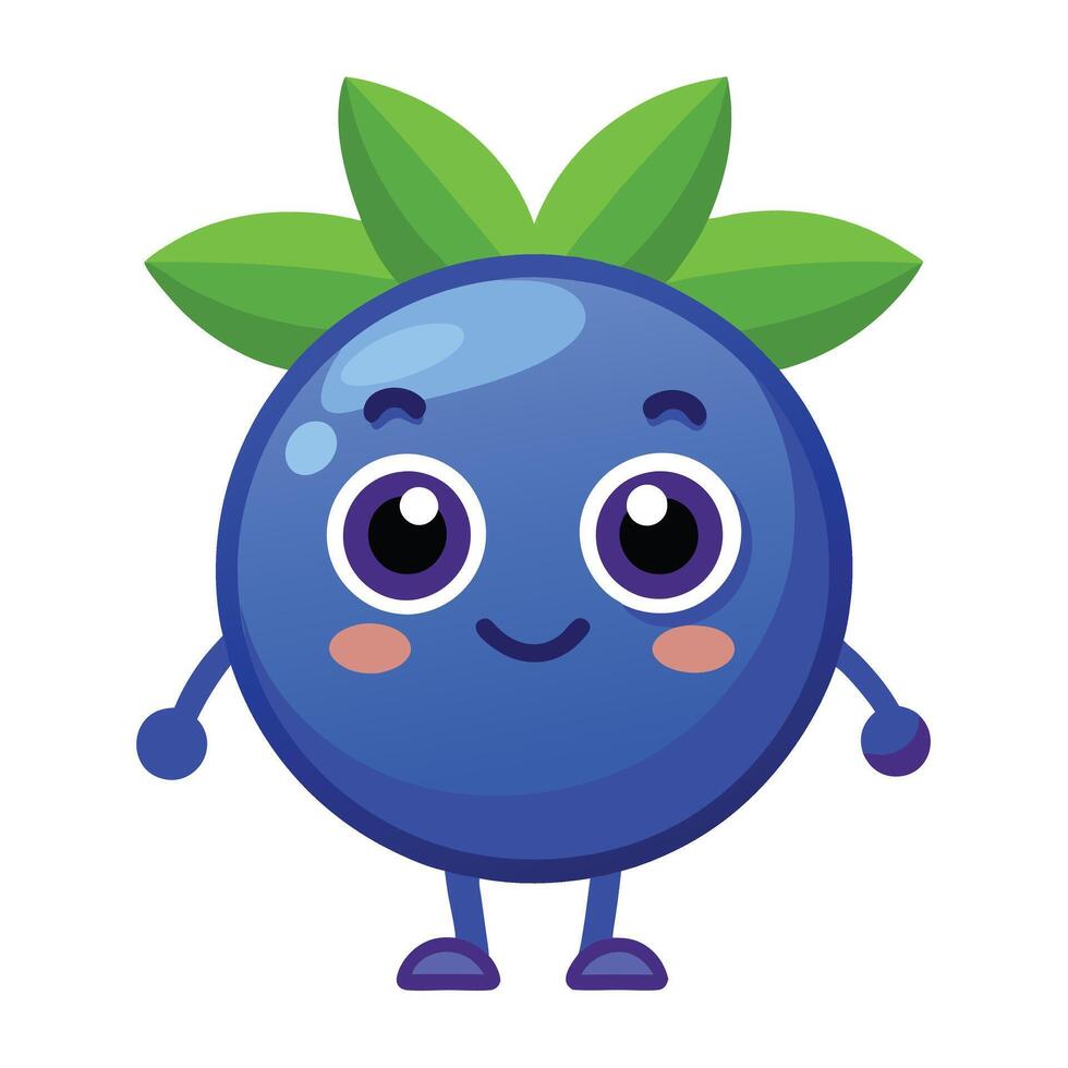 A cartoon blueberry character with eyes and a green leaf vector