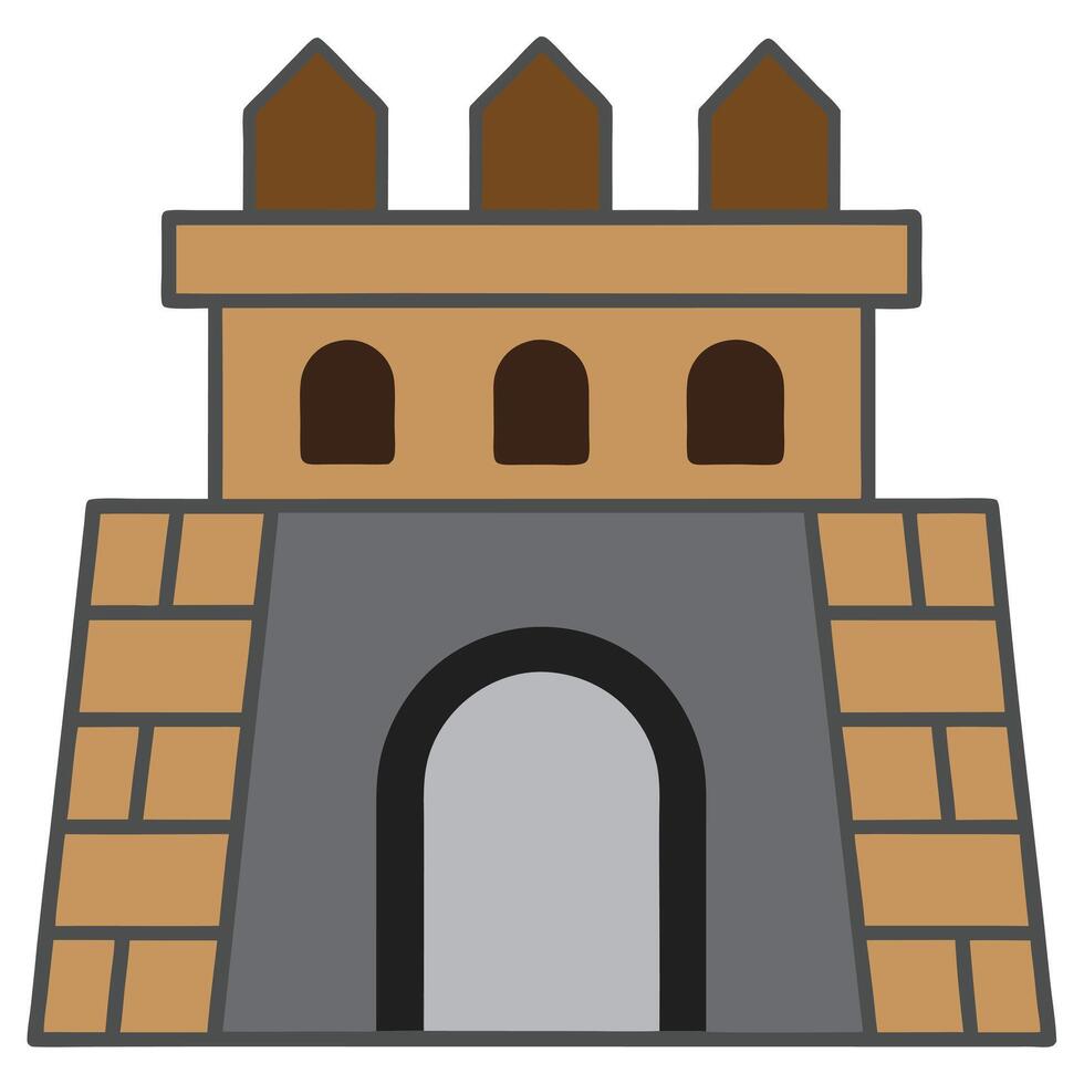 An illustration of a castle with a gate vector