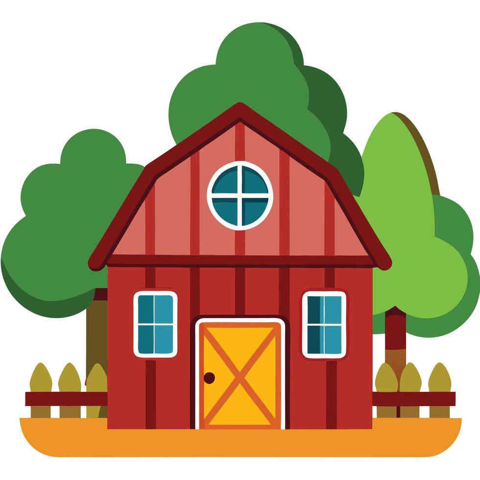 Farmhouse with barn and trees illustration vector