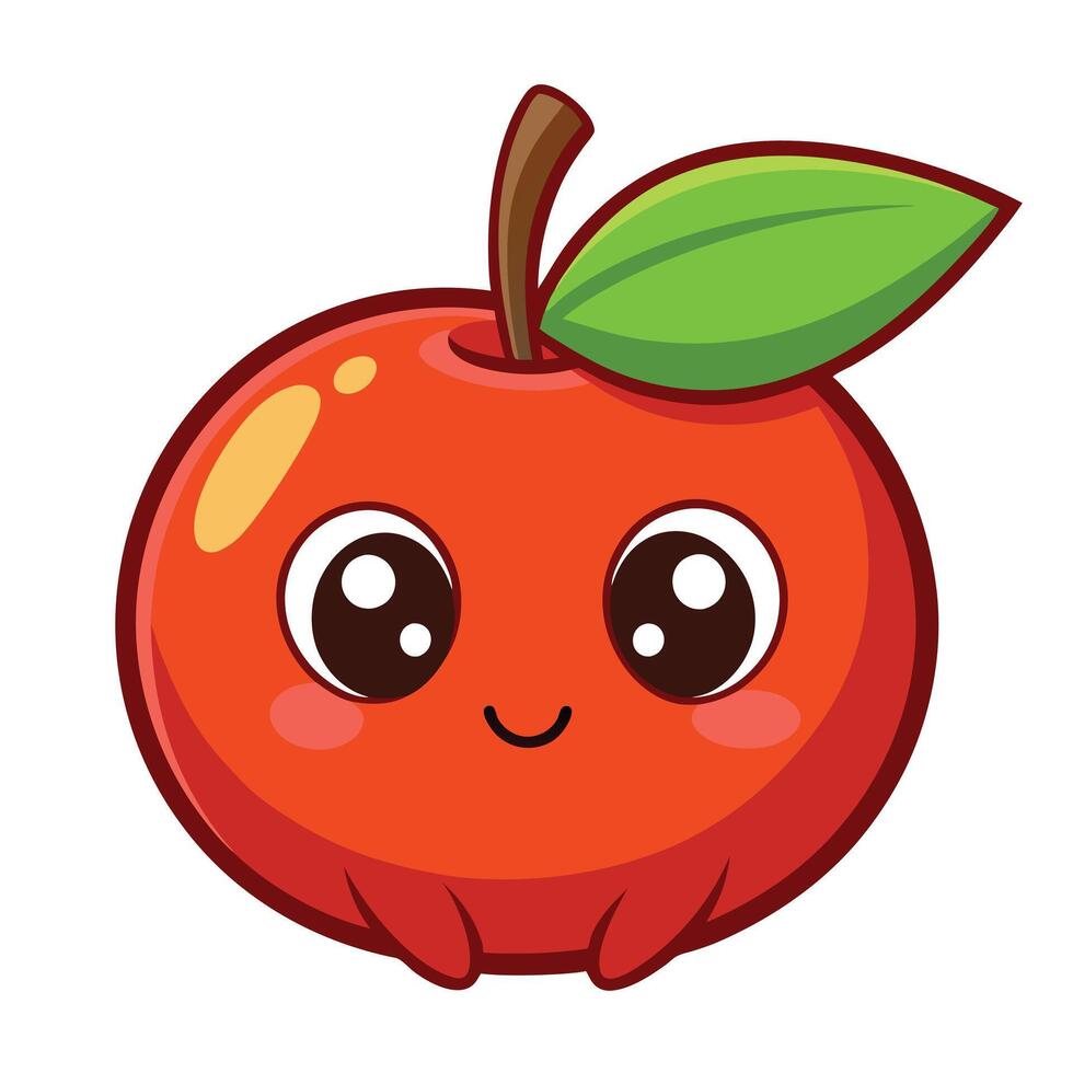 An apple with eyes and a green leaf vector