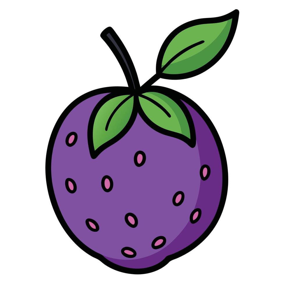 A purple strawberry with leaves on it vector