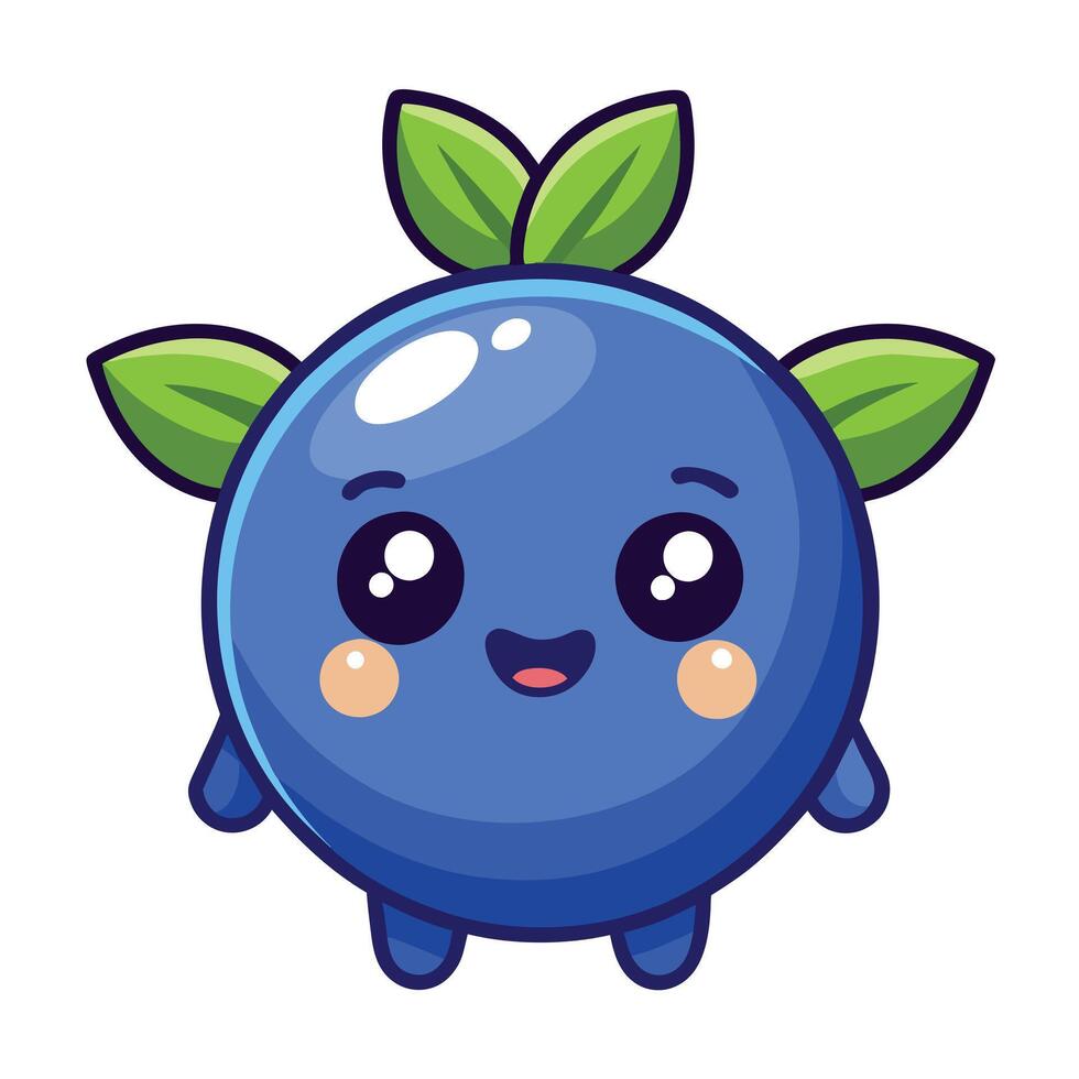 A cute blueberry character with green leaves vector