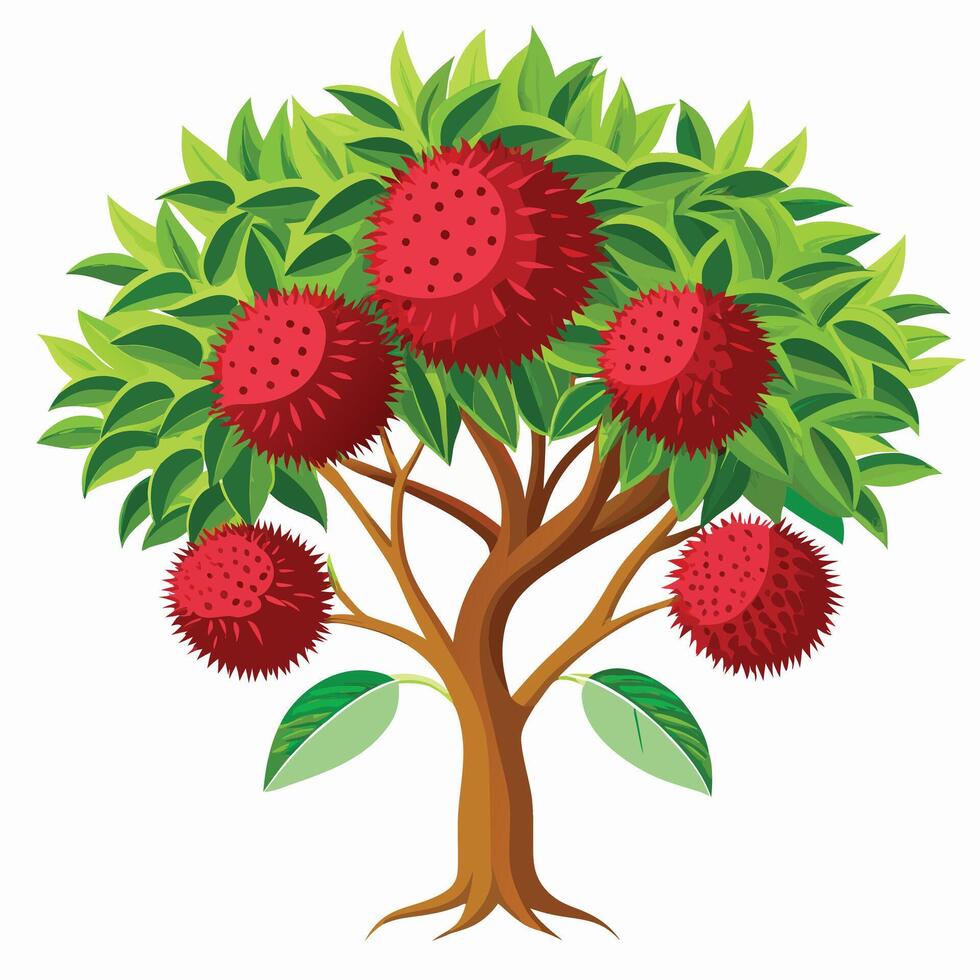 A red fruit tree with leaves and fruit on it vector
