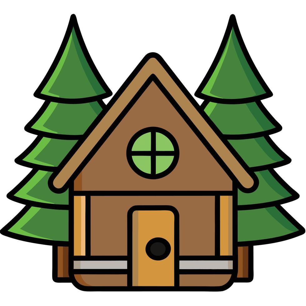 A cartoon house with trees in the background vector