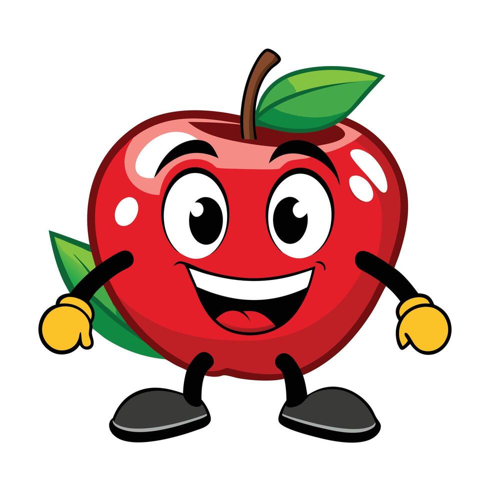 Apple cartoon character with a smile and hands vector