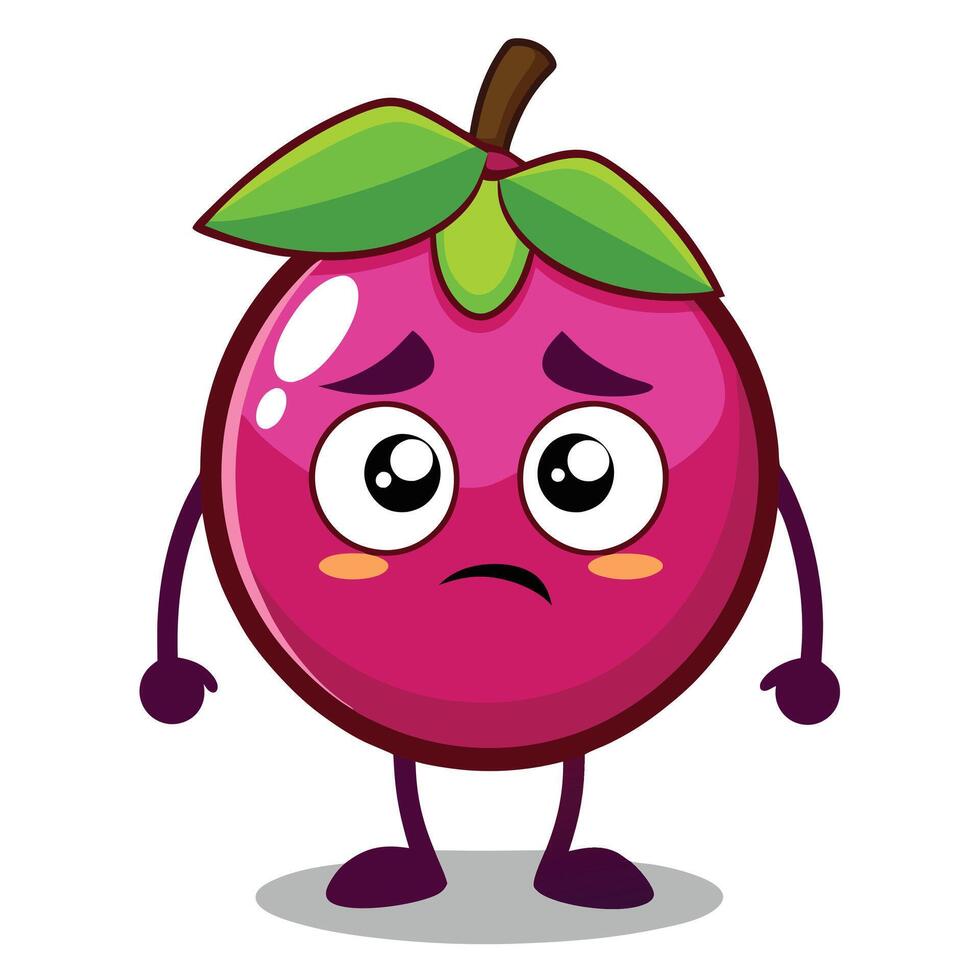 A cartoon purple plum fruit character with a sad expression vector