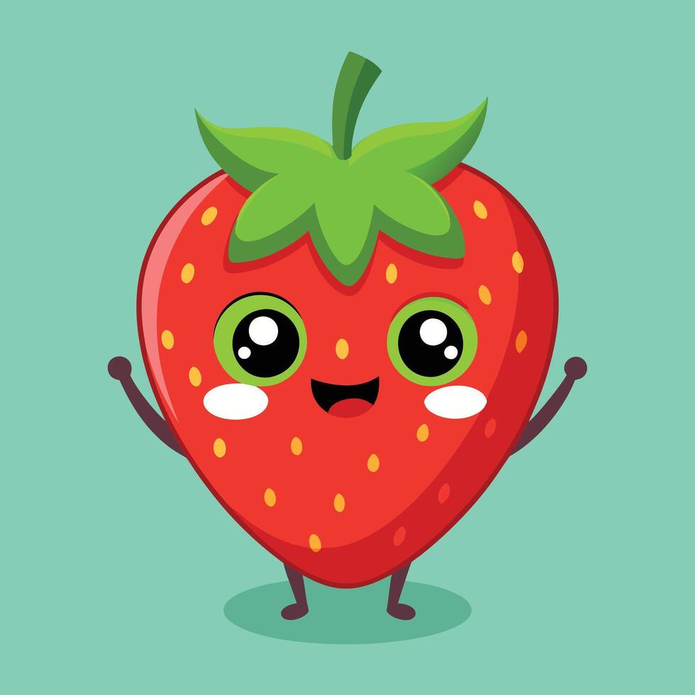 A cartoon strawberry with eyes and a smile vector