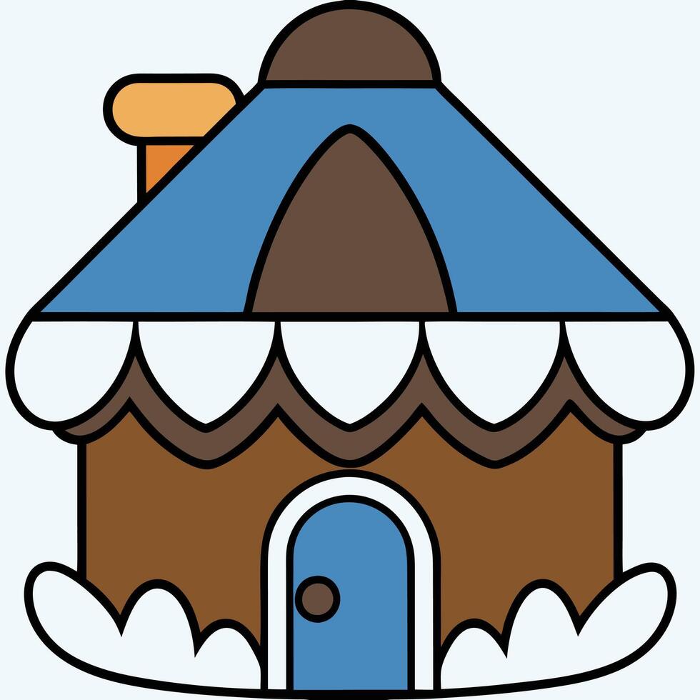 A cartoon house with a roof and a door vector