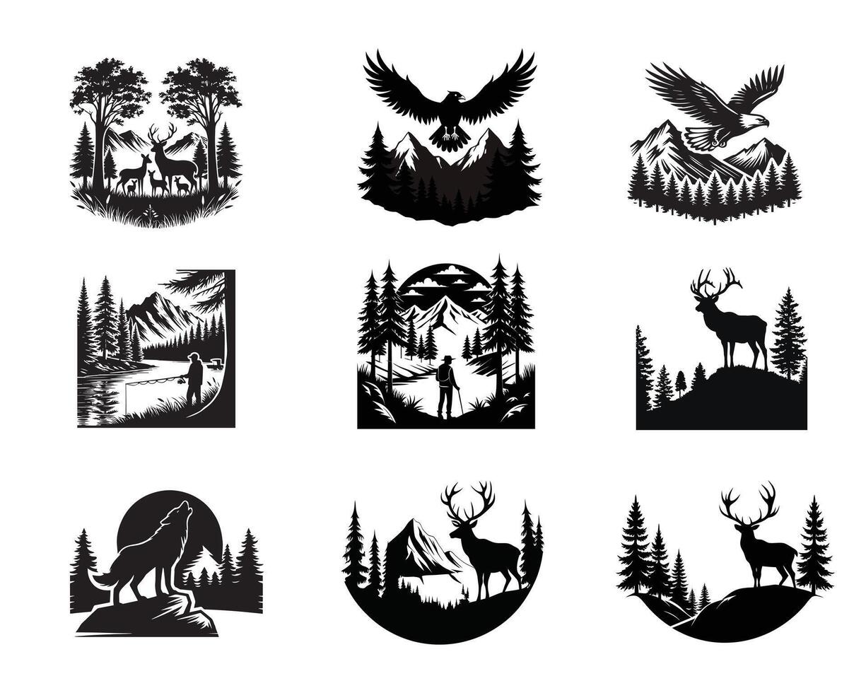 Set of landscape scene silhouette Design - forest landscape illustration vector