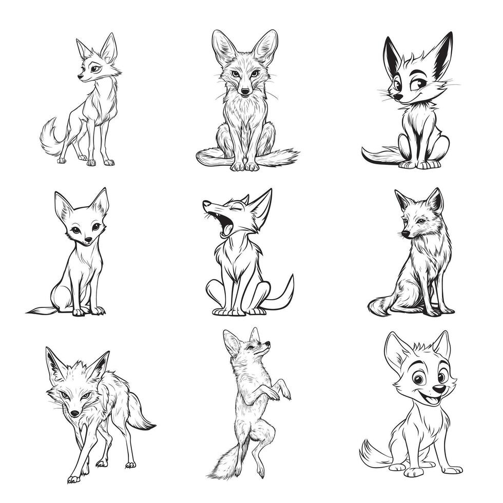 Collection of jackal Outline Design - jackal illustration in black and white vector