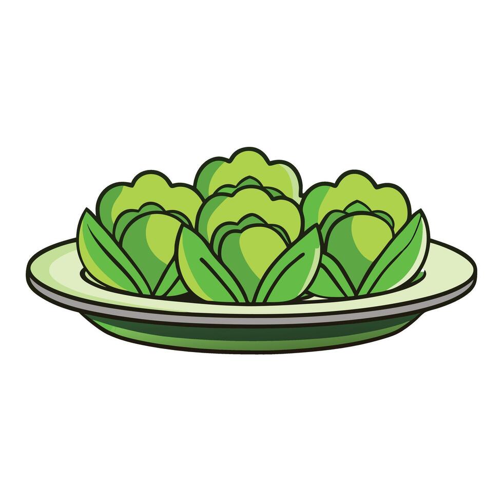 A plate with green vegetables on it vector