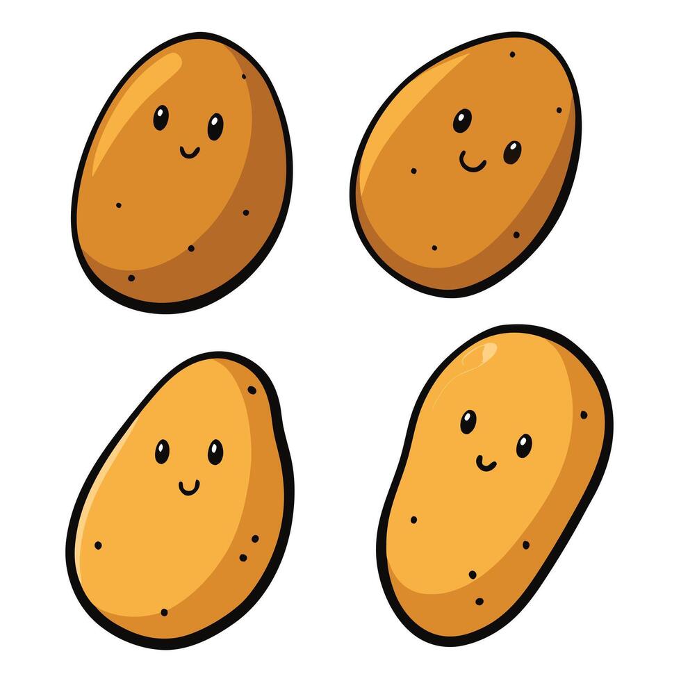 Four potatoes with faces and smiles vector