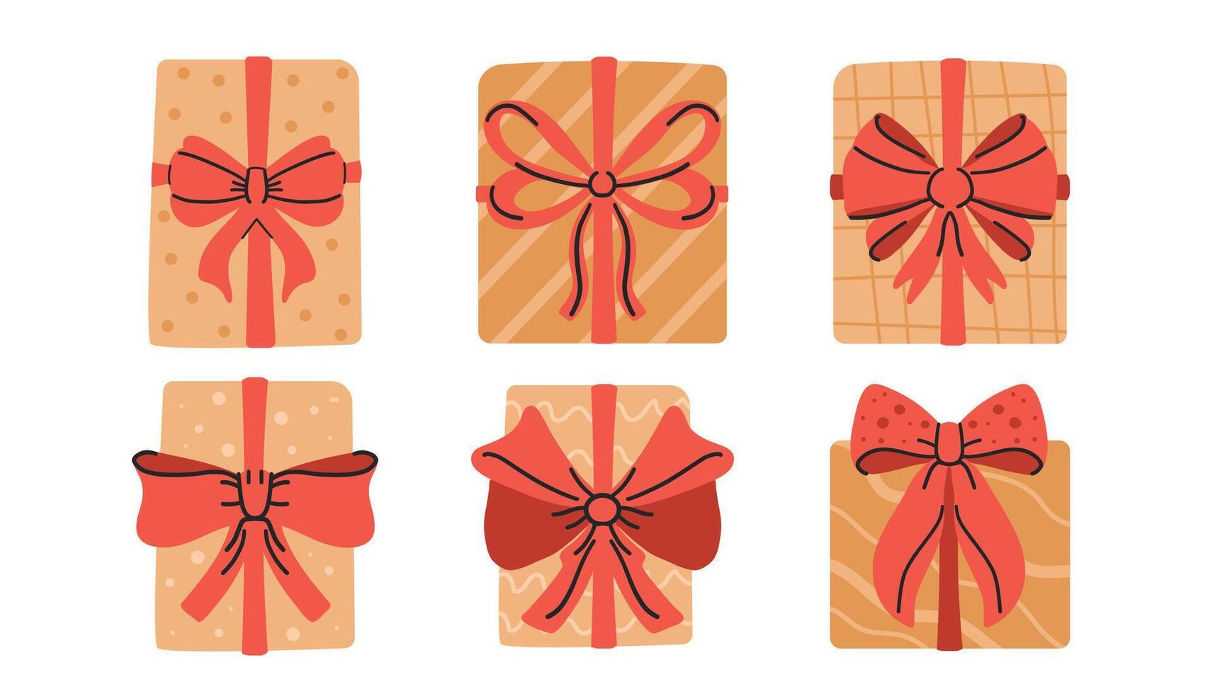 Set of gift boxes with ribbons. illustration in flat style. vector