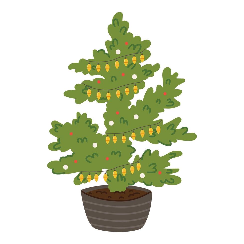 Christmas tree isolated on white background. Christmas tree with toys. Christmas decorations. illustration in doodle style. vector