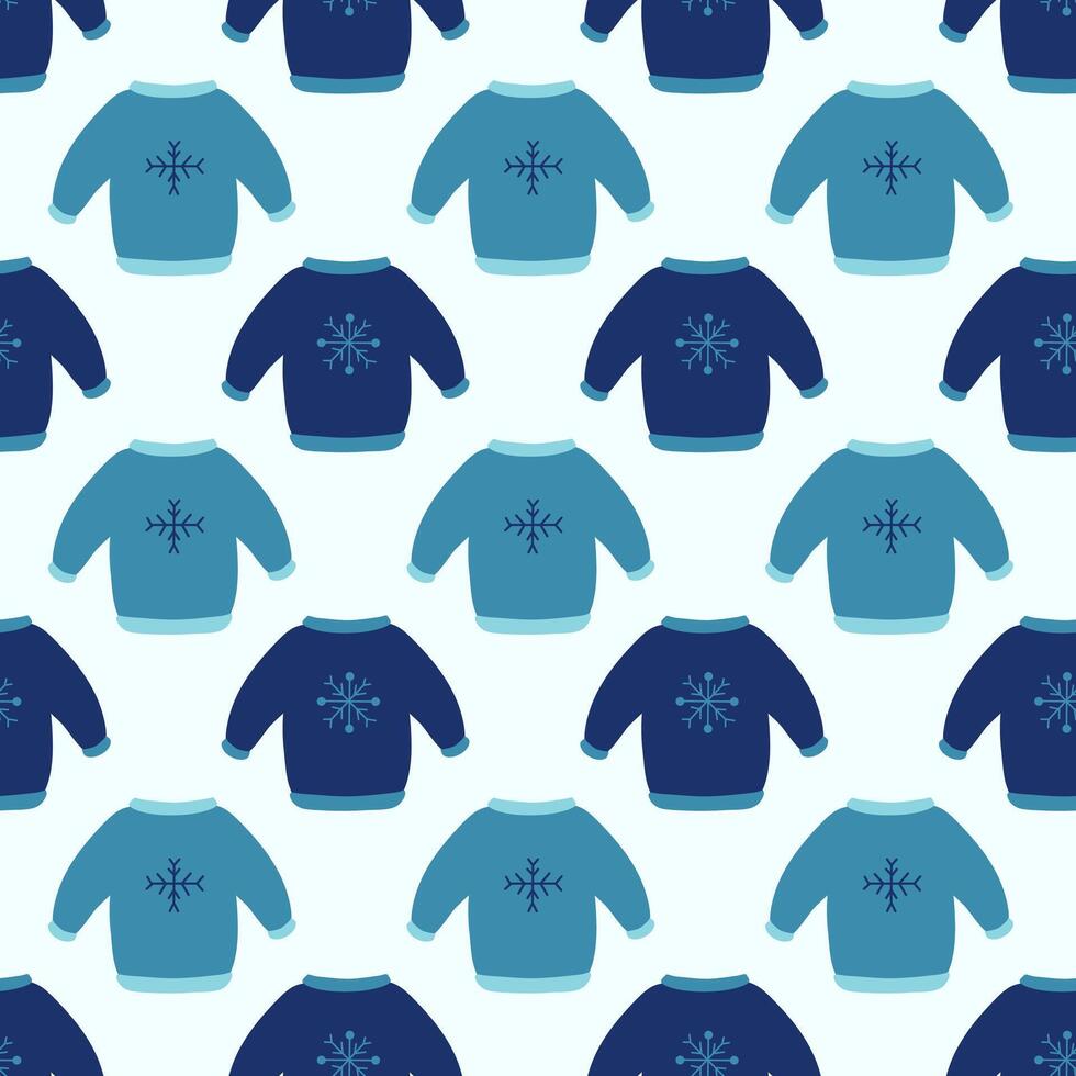 Seamless pattern. Winter sweaters with snowflakes design. Cozy winter background. flat illustration. vector