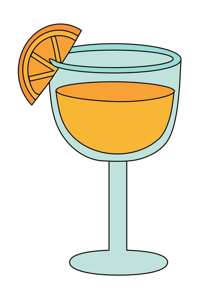 Cocktail with orange, juice in glass. flat illustration. vector