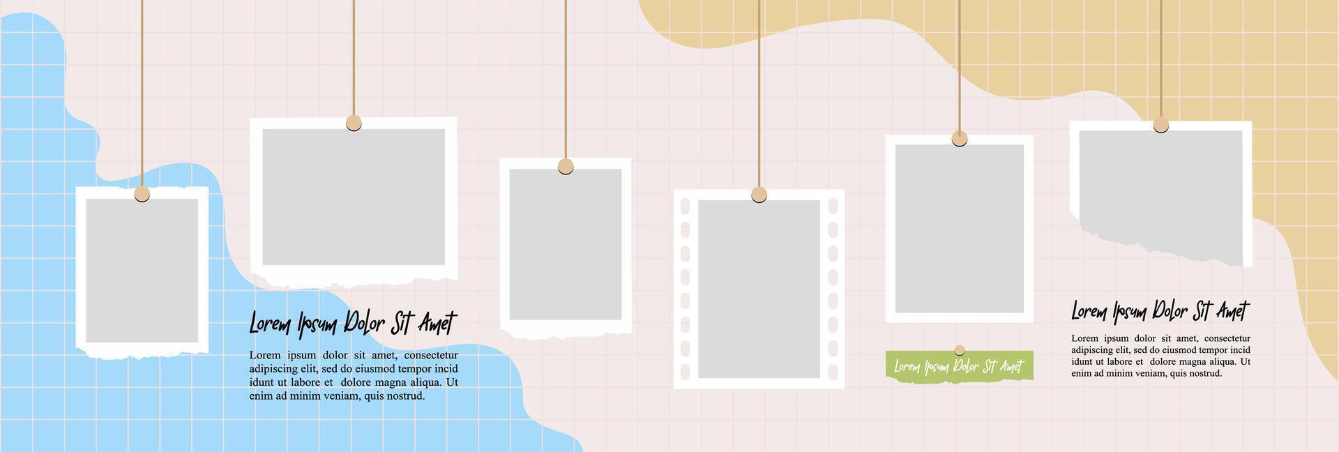 Pictures or photos frame collage and digital photo wall template vector
