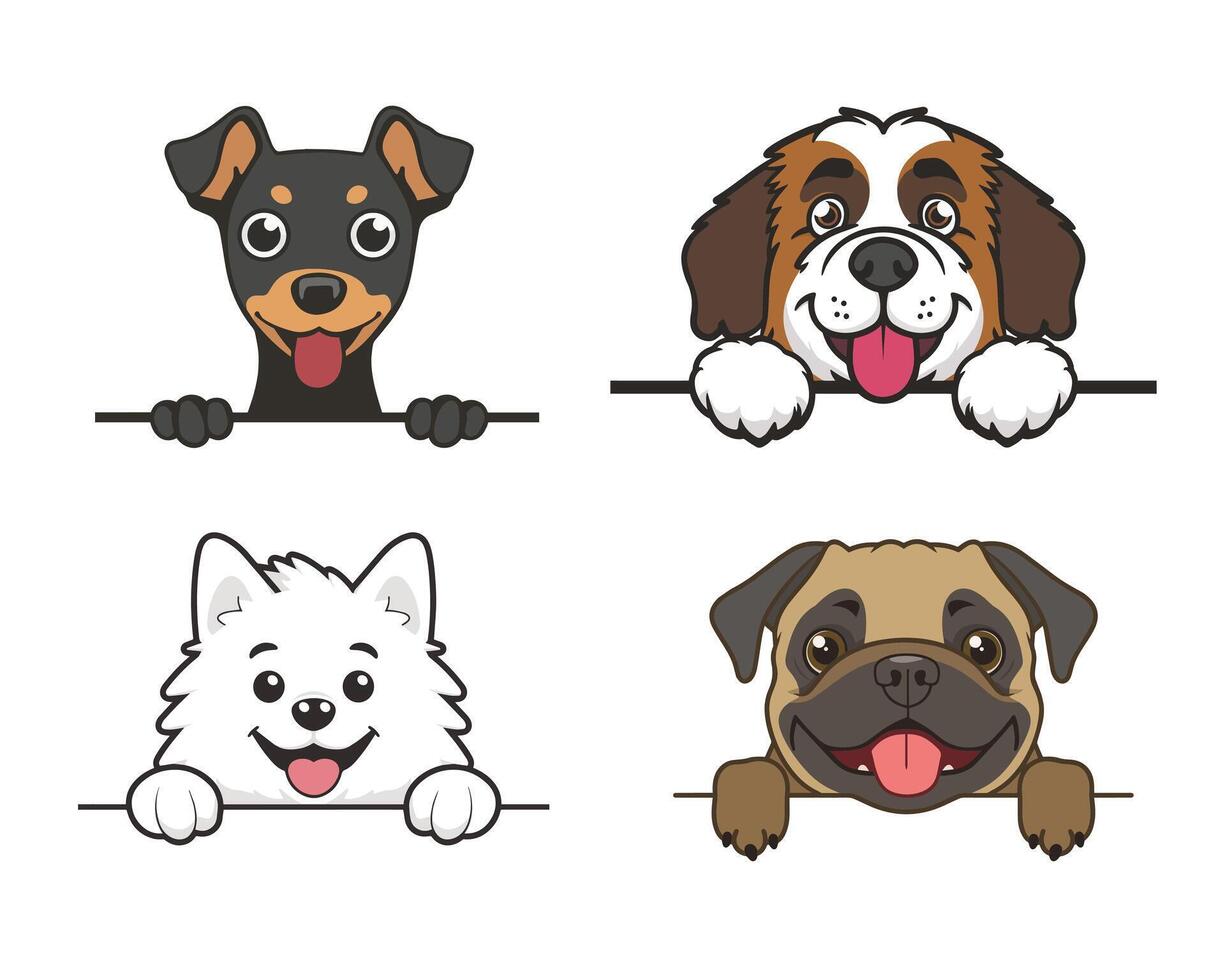 Cute Dog Peeking Face Clipart Bundle, Dog Face Logo Design, Dog peeking isolated illustration vector