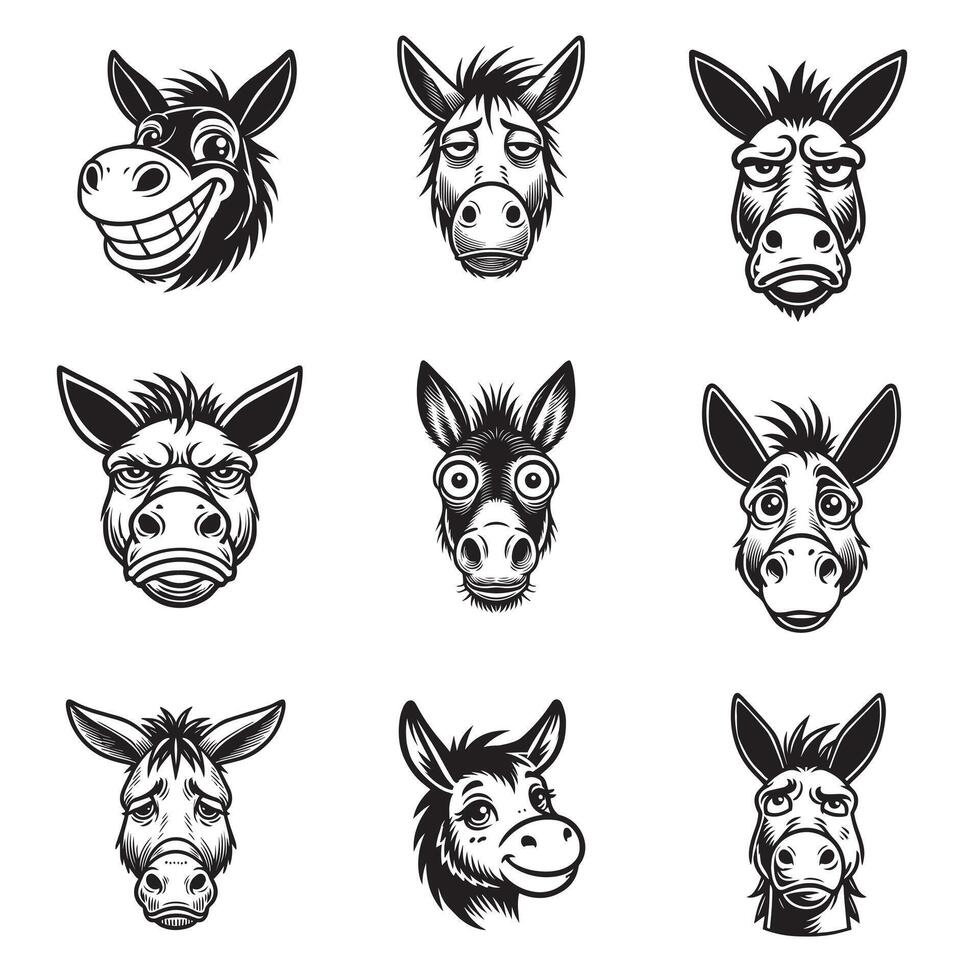 Collection of Donkey Face Outline Design - Donkey Head illustration vector