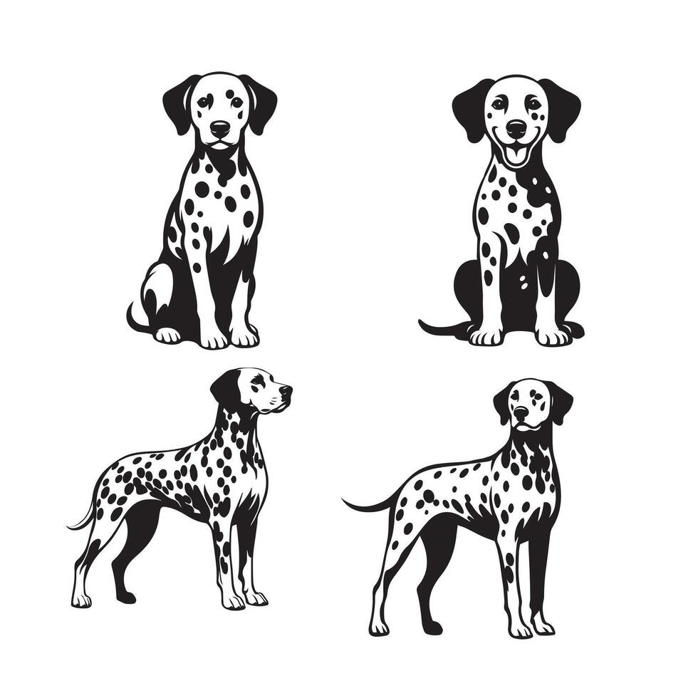 Set of Dalmatian Dog illustration - Dalmatian Dog Different Activities Clipart Design vector