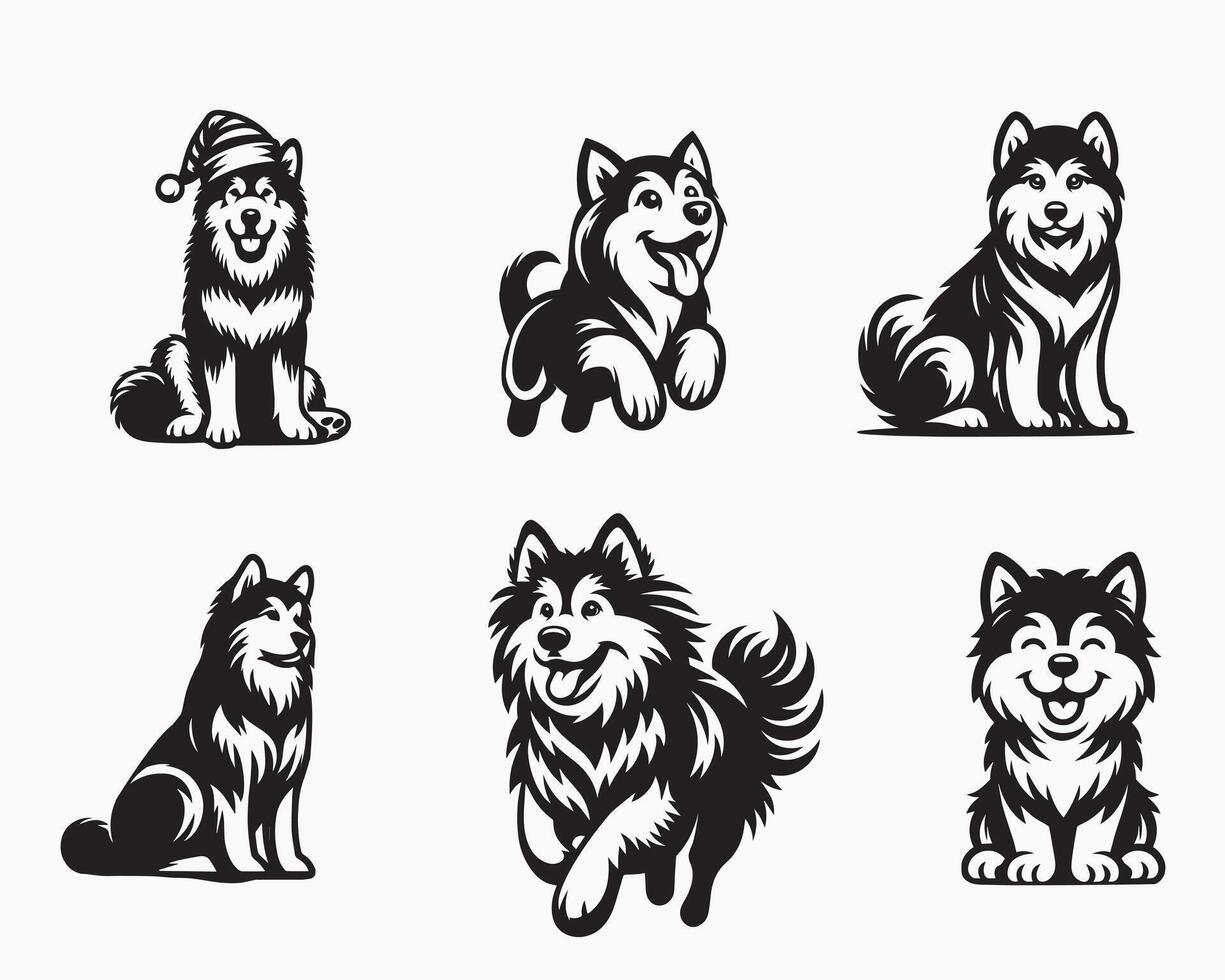 Set of Alaskan Malamute Dog illustration - Alaskan Malamute Dog Different Activities Clipart Design vector