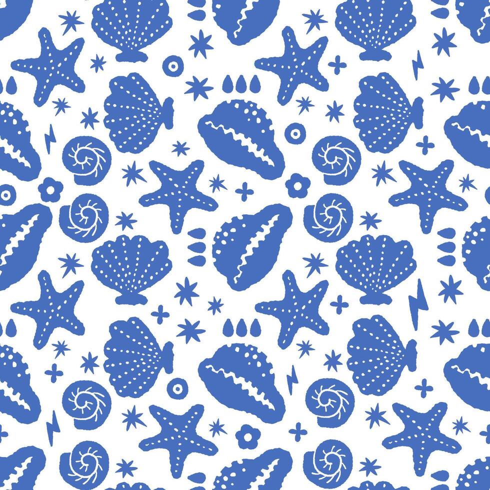 Blue Sea Shells Seamless Pattern vector