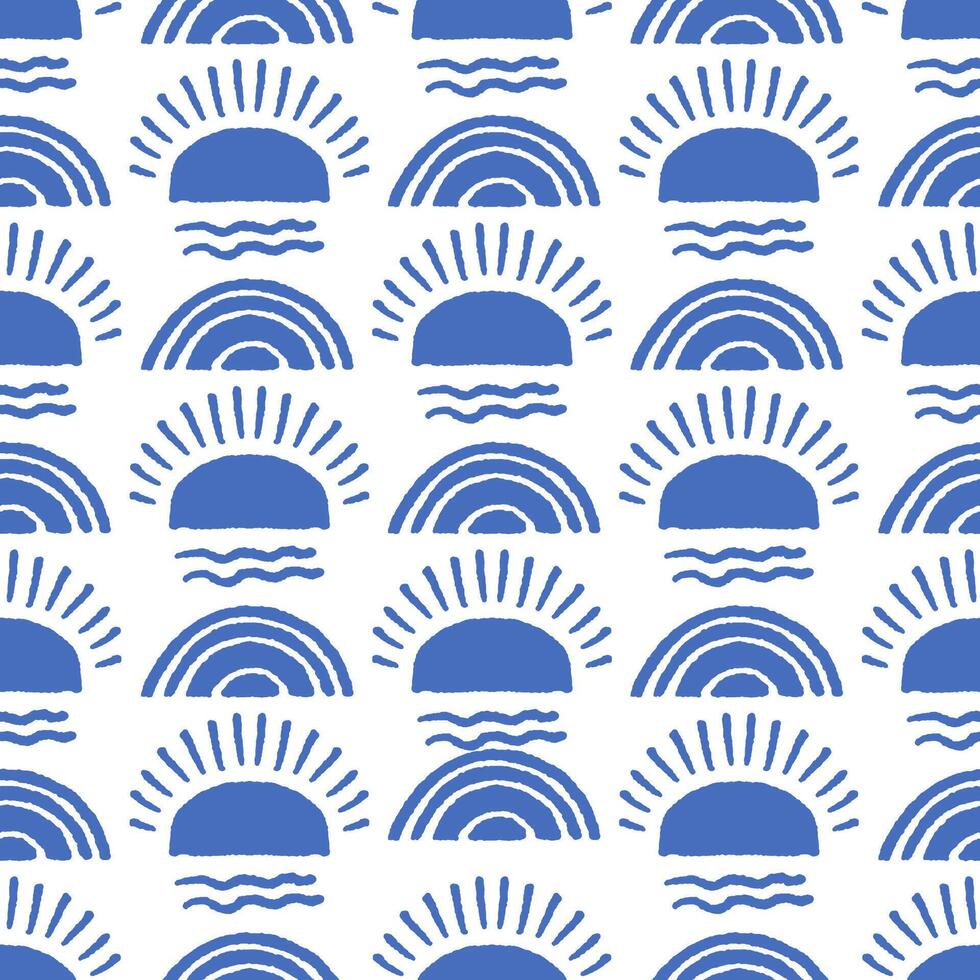 Sunrise Coastal Seamless Pattern vector