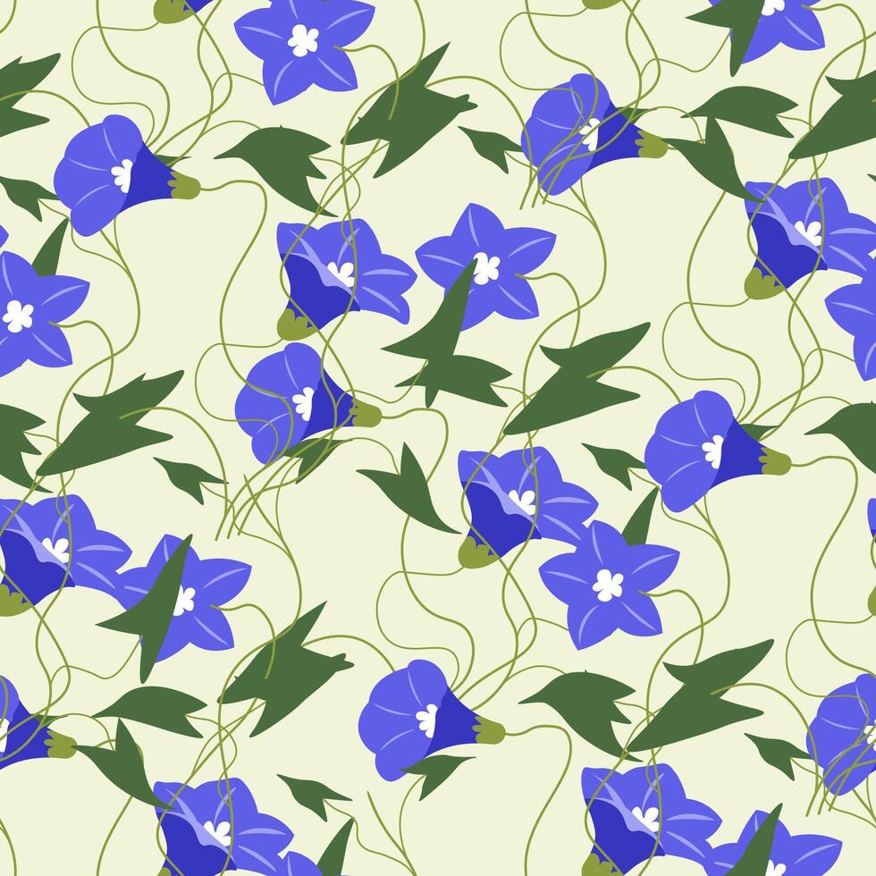 Blue Bellflower Pattern On Beige vector