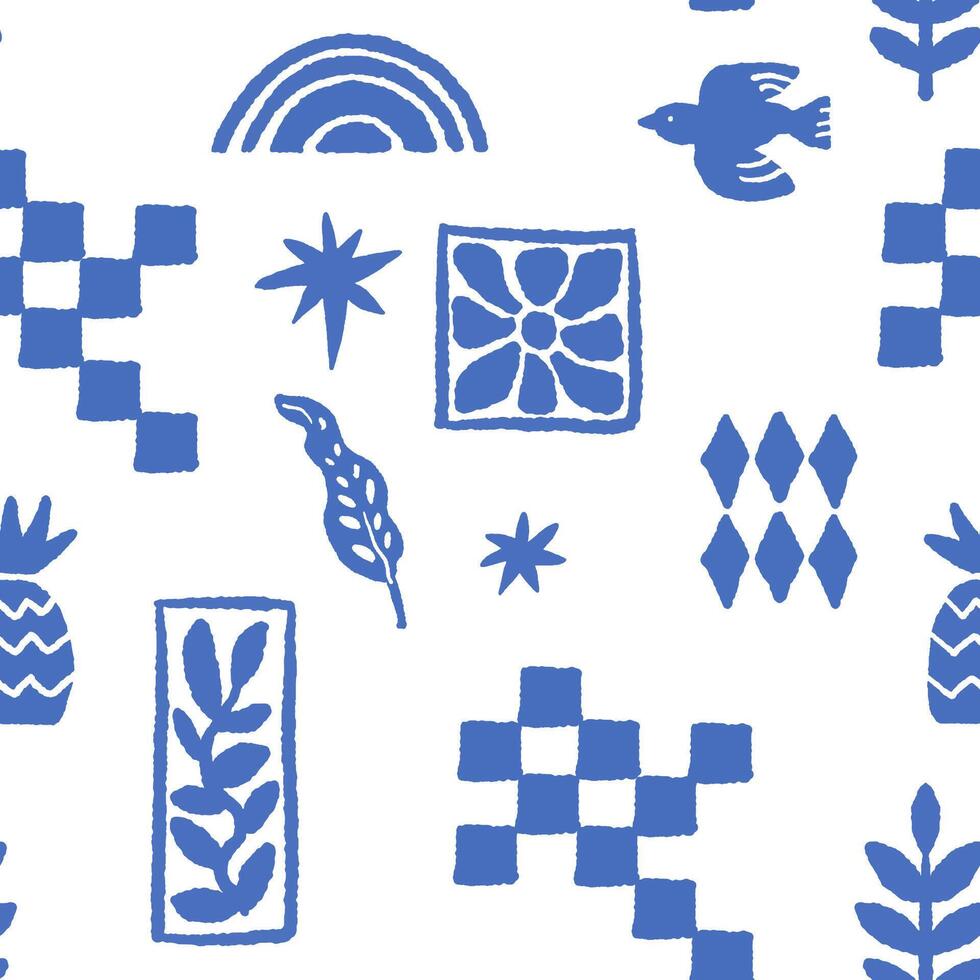 Geometric Floral and Bird Pattern vector