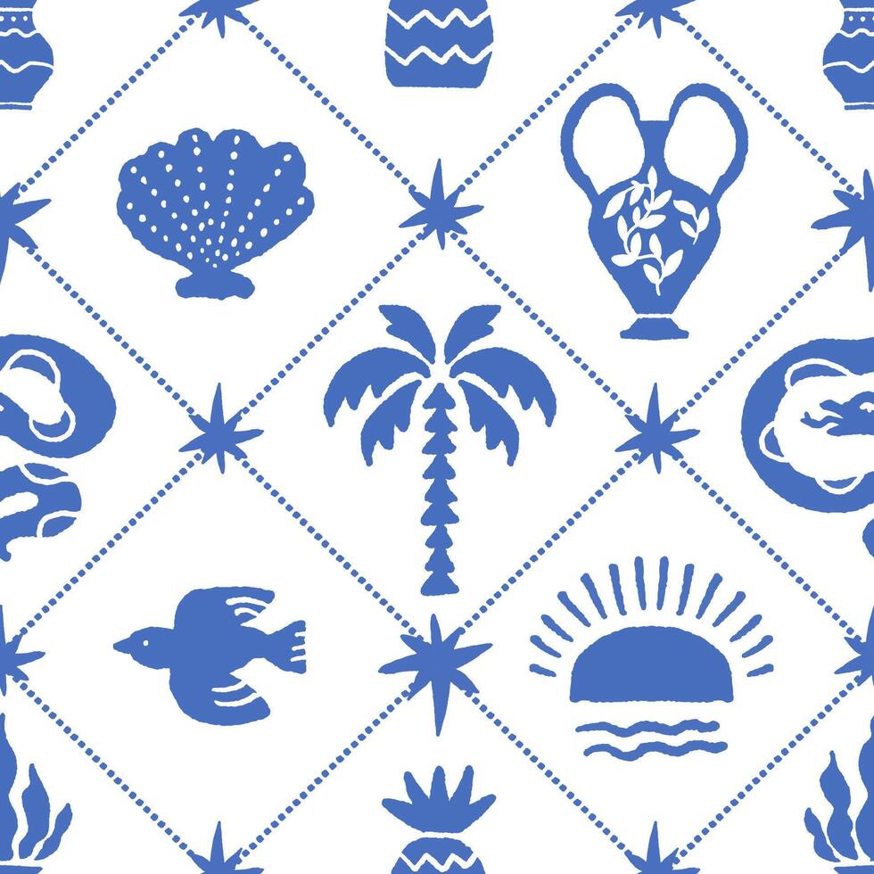 Tropical Palm and Sea Motif vector