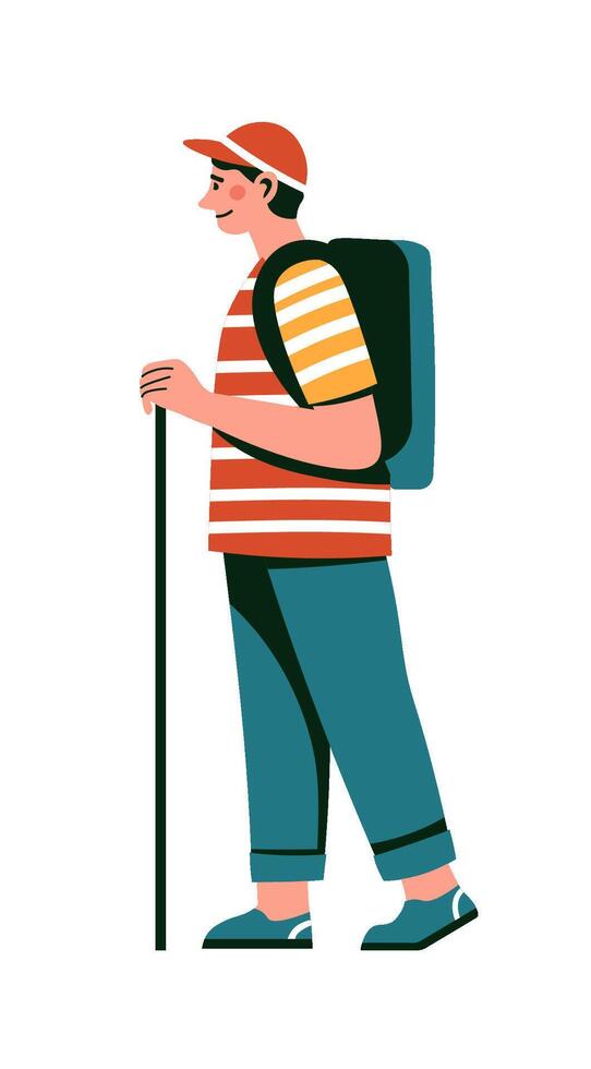 Male hiker with a backpack illustration vector
