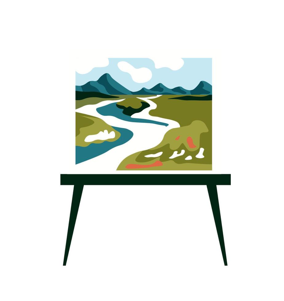 Scenic landscape painting on an easel illustration vector