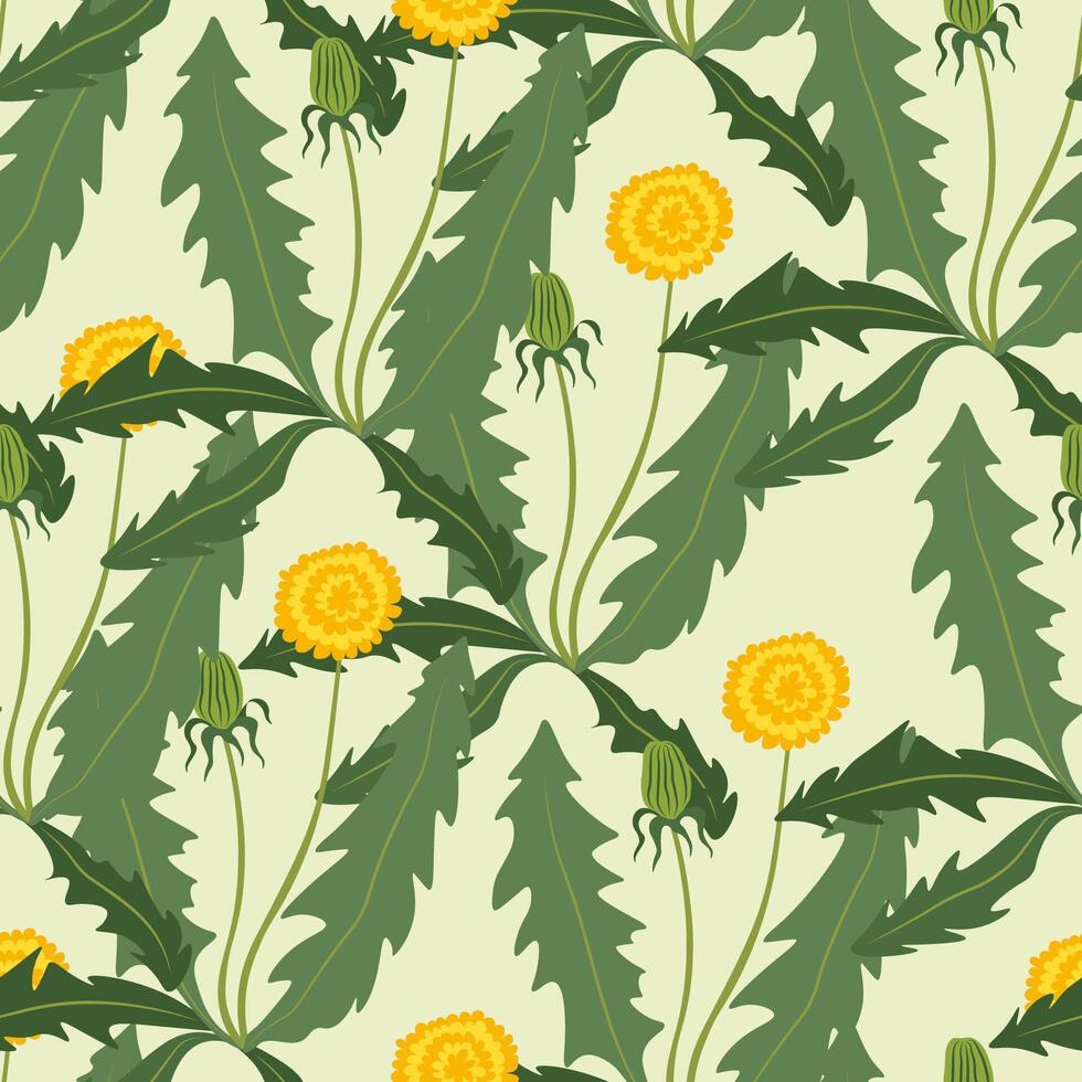 Yellow Dandelions Seamless Pattern vector
