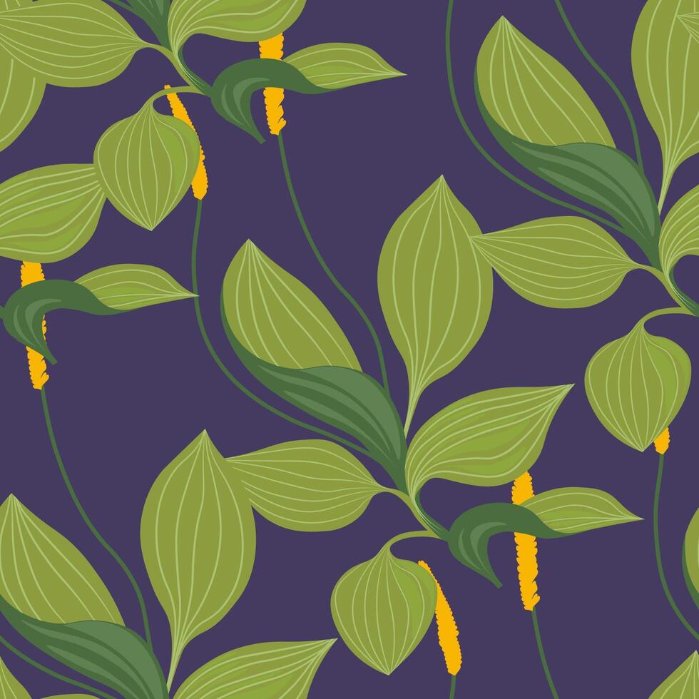 Tropical Leaves Pattern on Navy vector