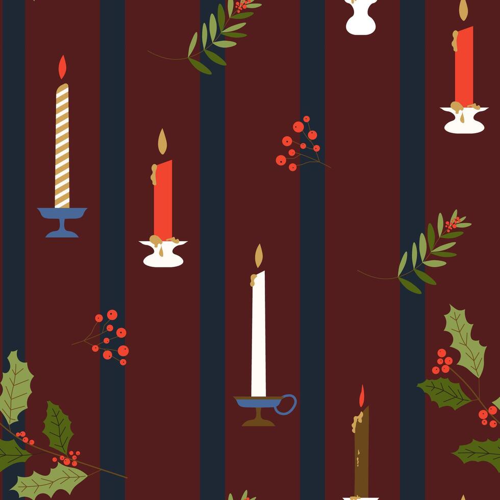 Candlelight Christmas Seamless Pattern vector