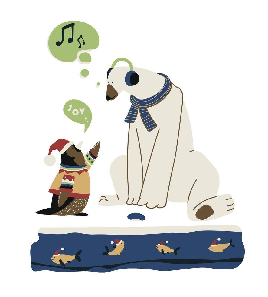 Bear And Penguin Singing Together vector