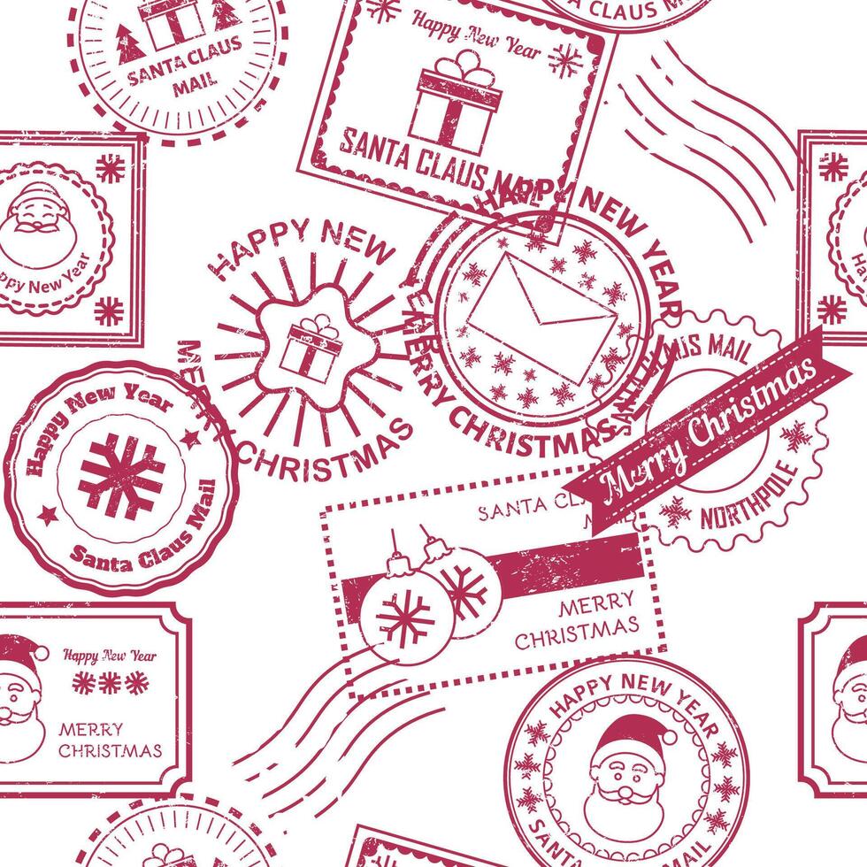 Red Christmas Stamp Pattern vector