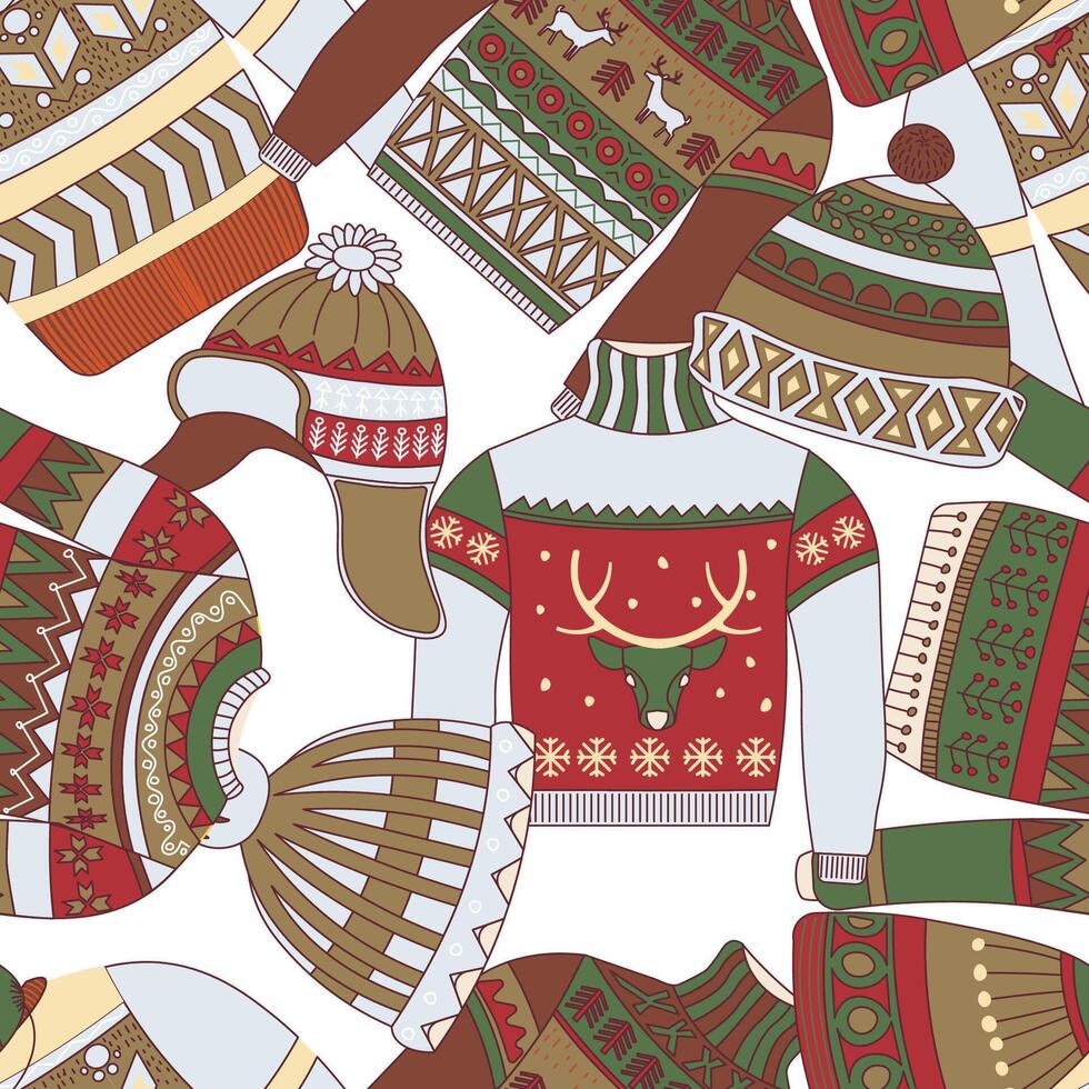 Seamless Pattern Winter Sweaters Green vector