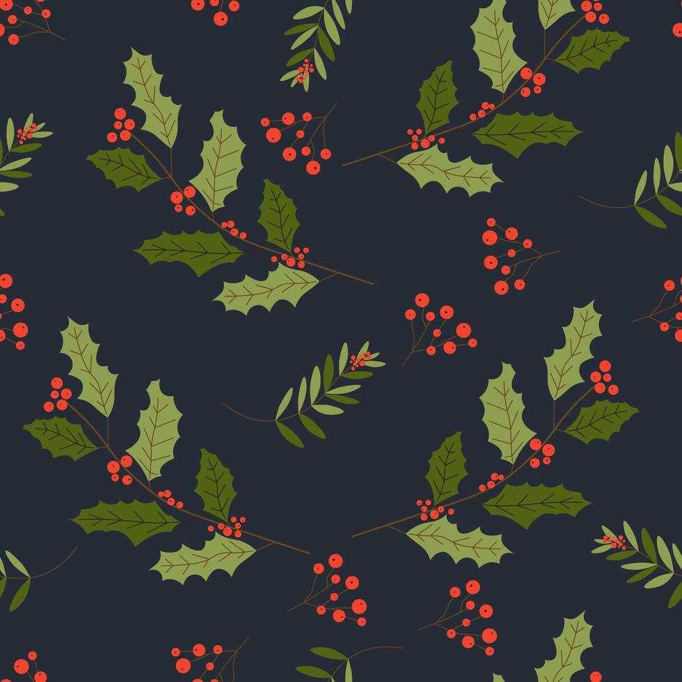 Holly Berry Christmas Seamless Pattern vector