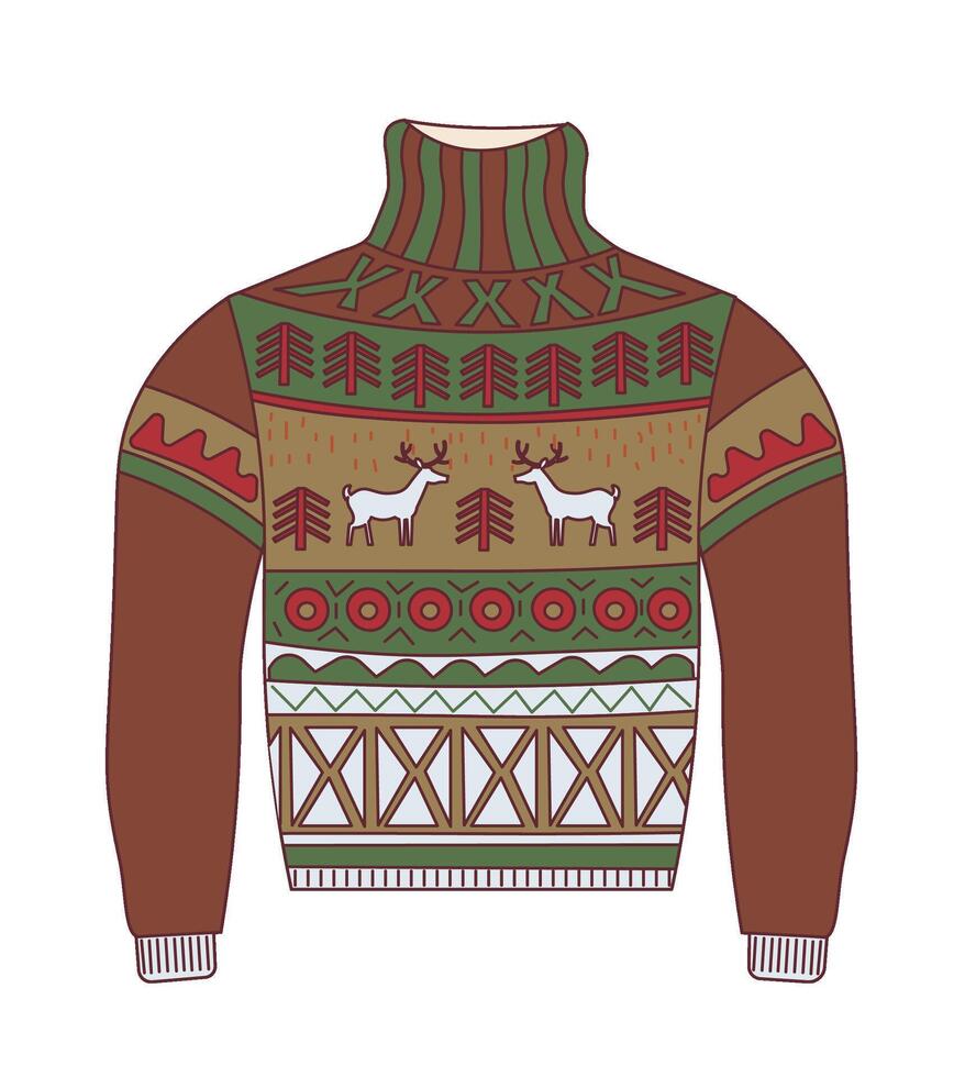 Sweater With Reindeer And Trees vector