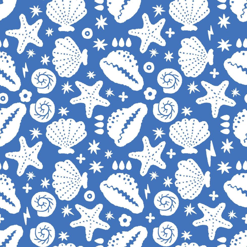 Blue Sea Shells Seamless Pattern vector