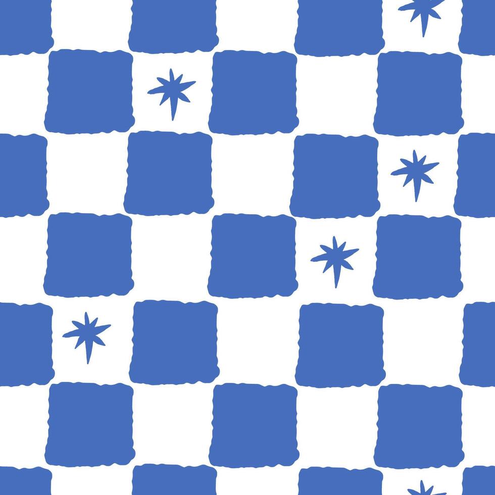 Blue Checkered Stars Seamless Pattern vector