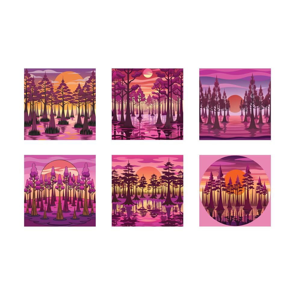 A grove of cypress trees rising, and line art, minimalist design. vector