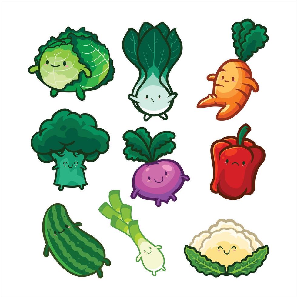 kawaii character vegetable set vector