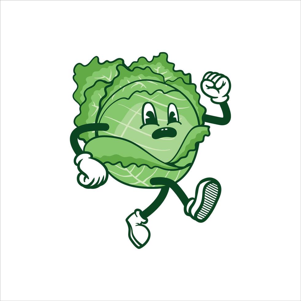 cabbage illustration with groovy style vector