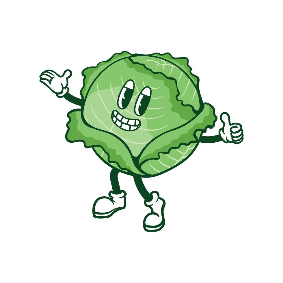 cabbage illustration with groovy style vector