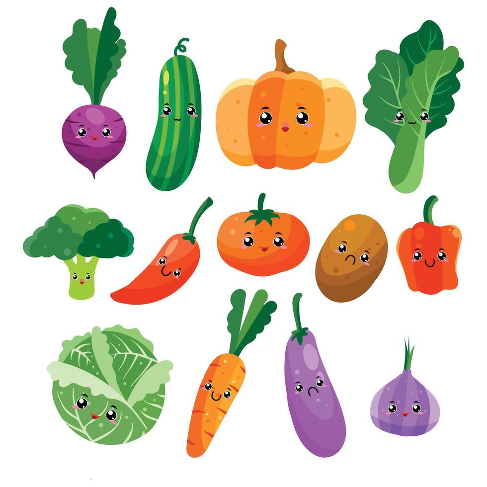 cute character set of vegetable vector