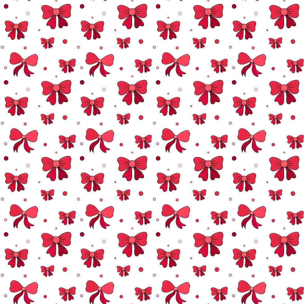 Red bow seamless pattern. Hand draw Christmas holidays red knot bows pattern for textile, wrapping paper, greeting cards vector