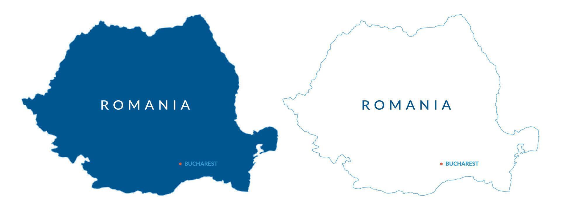 Blue Romania silhouette and outline map for business presentations, posters, infographics, annual reports vector