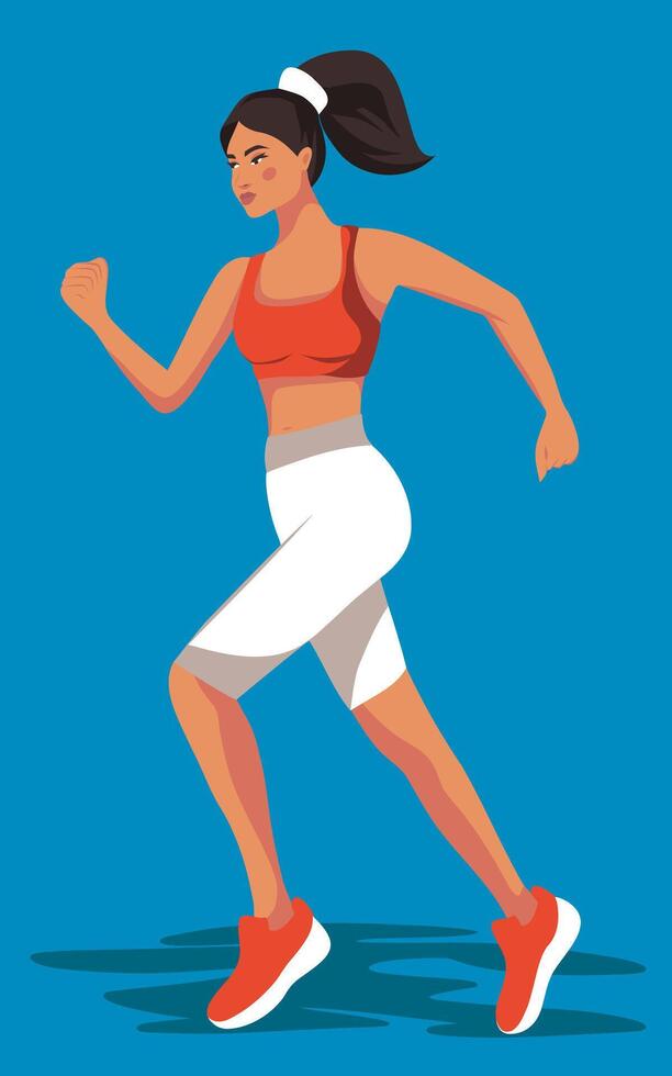Girl woman running. Fast running. Competition, marathon, sport. illustration vector